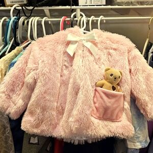 Gund Baby Pink Dress Teddy Bear Coat with attached teddy bear
